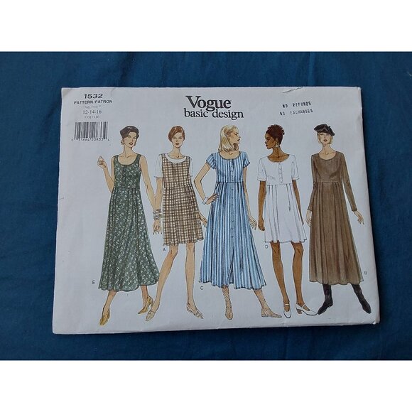 Vogue sewing pattern 1532 easy basic design dress A line waist sizes 12-14-16 - Picture 1 of 6